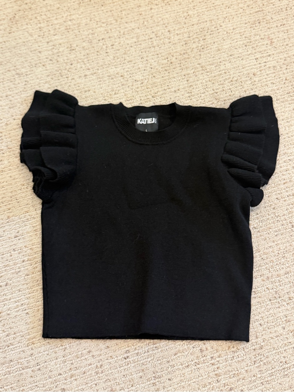 Katie J NYC Black Ruffle Sleeve Tee